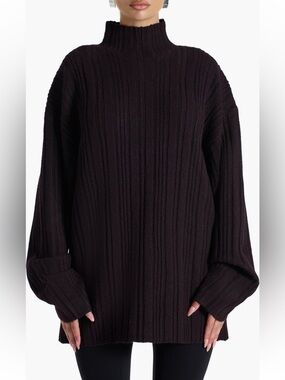 Naked Wardrobe Funnel Neck Sweater XL Black Oversized Knit NWOT